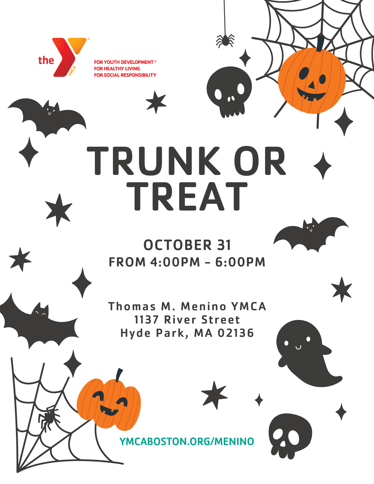 White and Black Illustrative Halloween Party Invitation Flyer